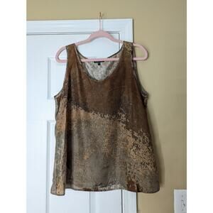 Eileen Fisher Sea Spray Printed 100% Silk Tank Top- Size Large- Quiet Luxury